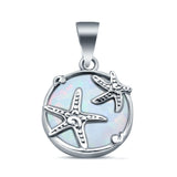 Lab Created White Opal Two Starfish Round 925 Sterling Silver Charm Pendant