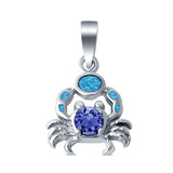 Crab Charm Pendant Lab Created Blue Opal & Simulated Tanzanite CZ 925 Sterling Silver