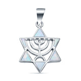 Lab Created White Opal Jewish Star Of David 925 Sterling Silver Charm Pendant