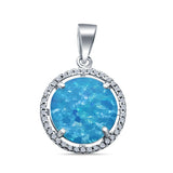 Lab Created Blue Opal Round Simulated CZ 925 Sterling Silver Charm Pendant
