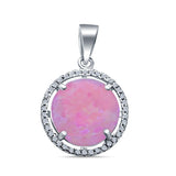 Lab Created Pink Opal Round Simulated CZ 925 Sterling Silver Charm Pendant