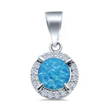 Round Lab Created Blue Opal & Cubic Zirconia 925 Sterling Silver Charm Pendant