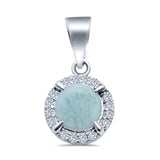 Round Simulated Larimar Cubic Zirconia 925 Sterling Silver Charm Pendant