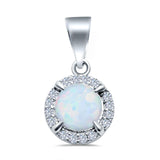 Round Lab Created White Opal & Cubic Zirconia 925 Sterling Silver Charm Pendant