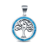 Lab Created Blue Opal Family Tree of Life Whimsical 925 Sterling Silver Charm Pendant