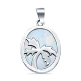 Oval Palm Tree Design Pendant Lab Created White Opal 925 Sterling Silver