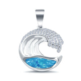 Lab Created Blue Opal Wave Design Simulated CZ 925 Sterling Silver Charm Pendant