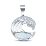 Lab Created White Opal Wave Design Simulated CZ 925 Sterling Silver Charm Pendant