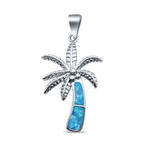 Lab Created Blue Opal Palm Tree 925 Sterling Silver Charm Pendant
