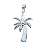 Lab Created White Opal Palm Tree 925 Sterling Silver Charm Pendant