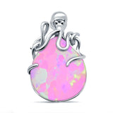 Oval Lab Created Pink Opal 925 Sterling Silver Charm Pendant