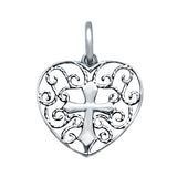 Filigree Design Heart with Cross 925 Sterling Silver Pendant