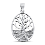 Silver Oval Tree of Life Pendant Charm Solid 925 Sterling Silver