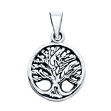 Tree of Life Round Pendant Charm Solid 925 Sterling Silver