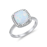 Halo Cushion Engagement Ring Lab Created White Opal 925 Sterling Silver