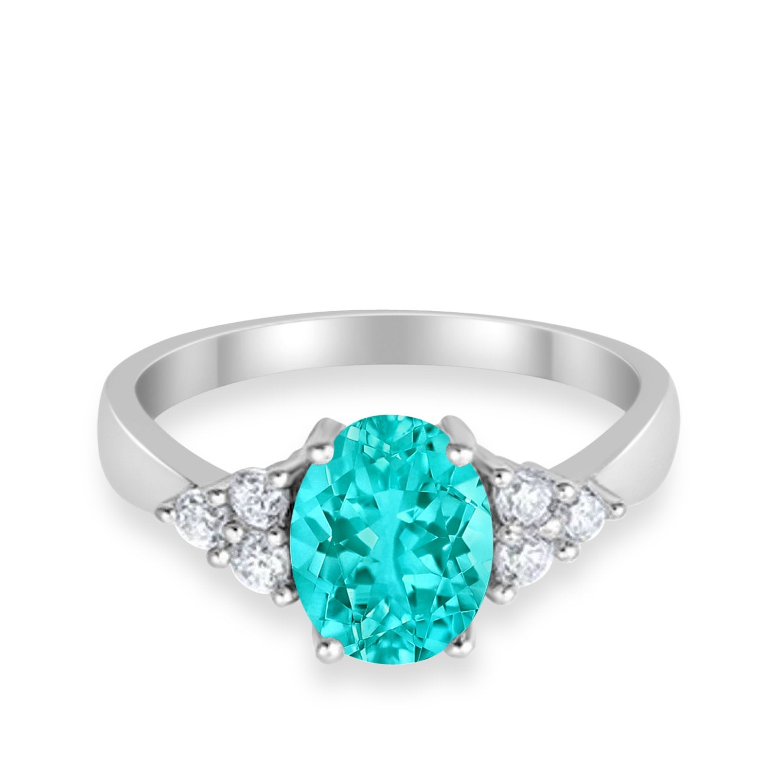 Solitaire Oval Three Stone Simulated Paraiba Tourmaline CZ 925 Sterling Silver