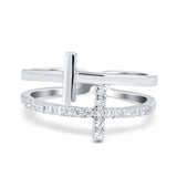 Sideways Cross Eternity Ring Round Simulated Cubic Zirconia 925 Sterling Silver