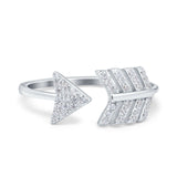 Petite Dainty Sideways Arrow Ring Round Simulated Cubic Zirconia 925 Sterling Silver