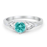 Vintage Design Solitaire Engagement Ring Simulated Paraiba Tourmaline CZ 925 Sterling Silver