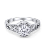 Solitaire Halo Wedding Ring Round Simulated Cubic Zirconia 925 Sterling Silver