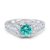 Vintage Design Solitaire Wedding Ring Simulated Paraiba Tourmaline CZ 925 Sterling Silver