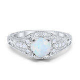 Vintage Design Solitaire Wedding Ring Lab Created White Opal 925 Sterling Silver