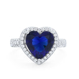Art Deco Fashion Ring Heart Simulated Blue Sapphire CZ 925 Sterling Silver