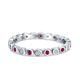 Full Eternity 2.5mm Wedding Stackable Band Ring Round Simulated Ruby CZ 925 Sterling Silver
