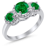 Three Stone Simulated Green Emerald CZ Wedding Ring 925 Sterling Silver