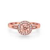 Halo Art Deco Engagement Ring Round Rose Tone, Simulated Morganite CZ 925 Sterling Silver