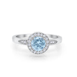 Halo Art Deco Engagement Ring Round Simulated Aquamarine CZ 925 Sterling Silver