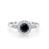 Halo Art Deco Engagement Ring Round Simulated Black CZ 925 Sterling Silver