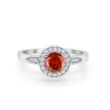 Halo Art Deco Engagement Ring Round Simulated Garnet CZ 925 Sterling Silver