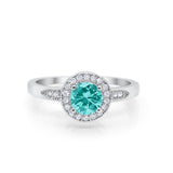 Halo Art Deco Engagement Ring Round Simulated Paraiba Tourmaline CZ 925 Sterling Silver