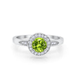 Halo Art Deco Engagement Ring Round Simulated Peridot CZ 925 Sterling Silver