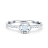 Petite Dainty Halo Ring Round Lab Created White Opal 925 Sterling Silver