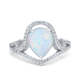 Halo Pear Shape Wedding Engagement Ring Lab Created White Opal 925 Sterling Silver