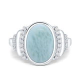 Fashion Ring Oval Simulated Larimar 925 Sterling Silver