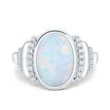 Fashion Ring Oval Lab Created White Opal Simulated CZ 925 Sterling Silver