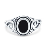 Solitaire Halo Wedding Engagement Ring Oval Simulated Black Onyx 925 Sterling Silver