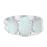 3-Stone Oval Lab Created White Opal Fashion Ring 925 Sterling Silver