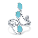 Fashion Teardrop Pear Swirl Spiral Ring Simulated Turquoise 925 Sterling Silver