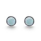 Twisted Rope Design Stud Post Earrings Round Simulated Larimar 925 Sterling Silver