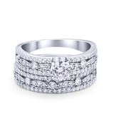 Bridal Set Wedding Ring Band Round Simulated Cubic Zirconia 925 Sterling Silver