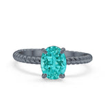 Solitaire Braided Wedding Ring Oval Black Tone, Simulated Paraiba Tourmaline CZ 925 Sterling Silver