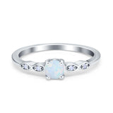 Petite Dainty Wedding Ring Round Lab Created White Opal 925 Sterling Silver