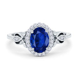 Oval Engagement Ring Halo Simulated Blue Sapphire CZ 925 Sterling Silver