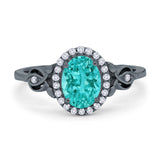 Oval Engagement Ring Halo Black Tone, Simulated Paraiba Tourmaline CZ 925 Sterling Silver