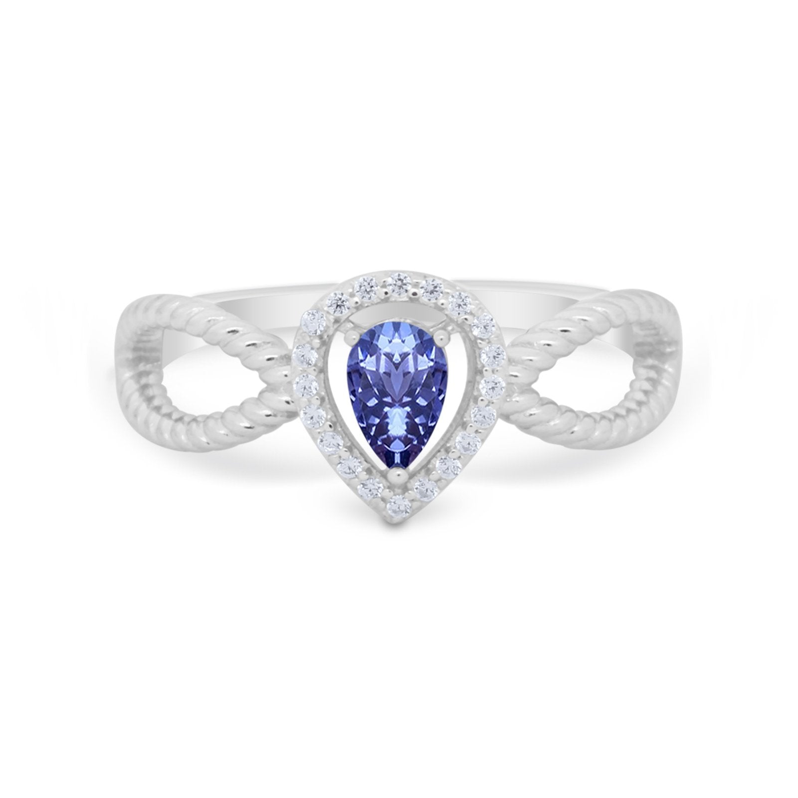 Teardrop Wedding Ring Pear Round Simulated Tanzanite CZ 925 Sterling Silver