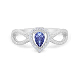 Teardrop Wedding Ring Pear Round Simulated Tanzanite CZ 925 Sterling Silver